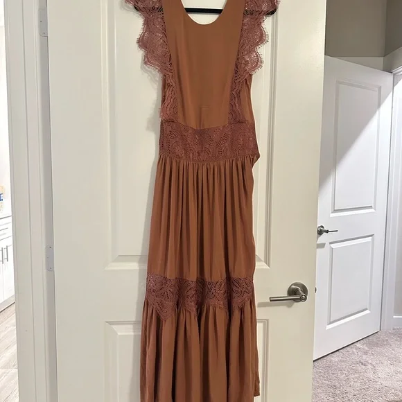 chinese dress ladies Ivy Lace Corset Drape Maxi Dress Rust main image 0